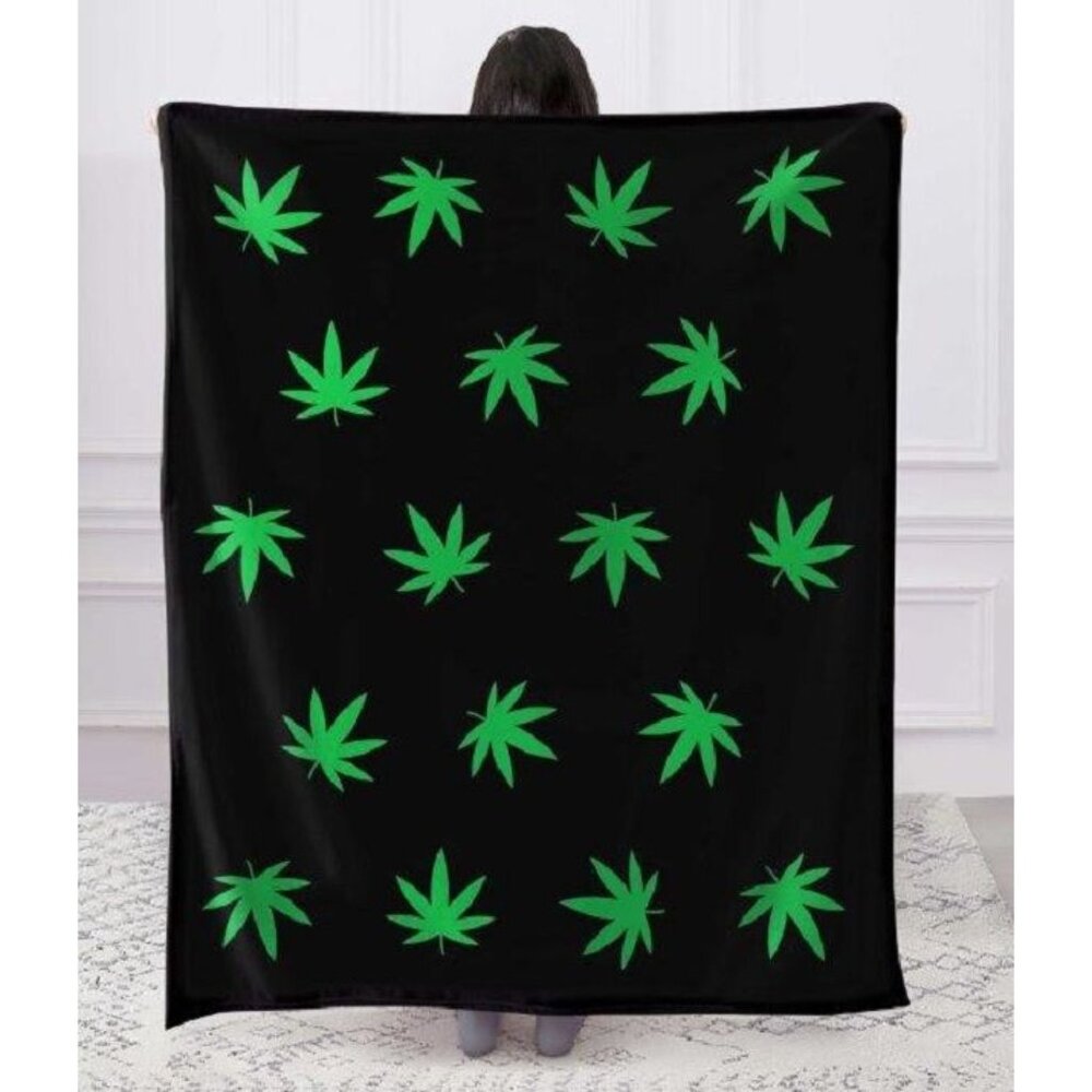 Pot Leaf Plush Throw Blanket Gift New Green Leaves Marijuana New Smoke Weed 420